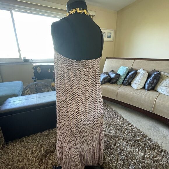 LOFT Maxi Dress Chevron Smocked Women’s Small Sleeveless Boho Casual Ruffle Work - Picture 9 of 13